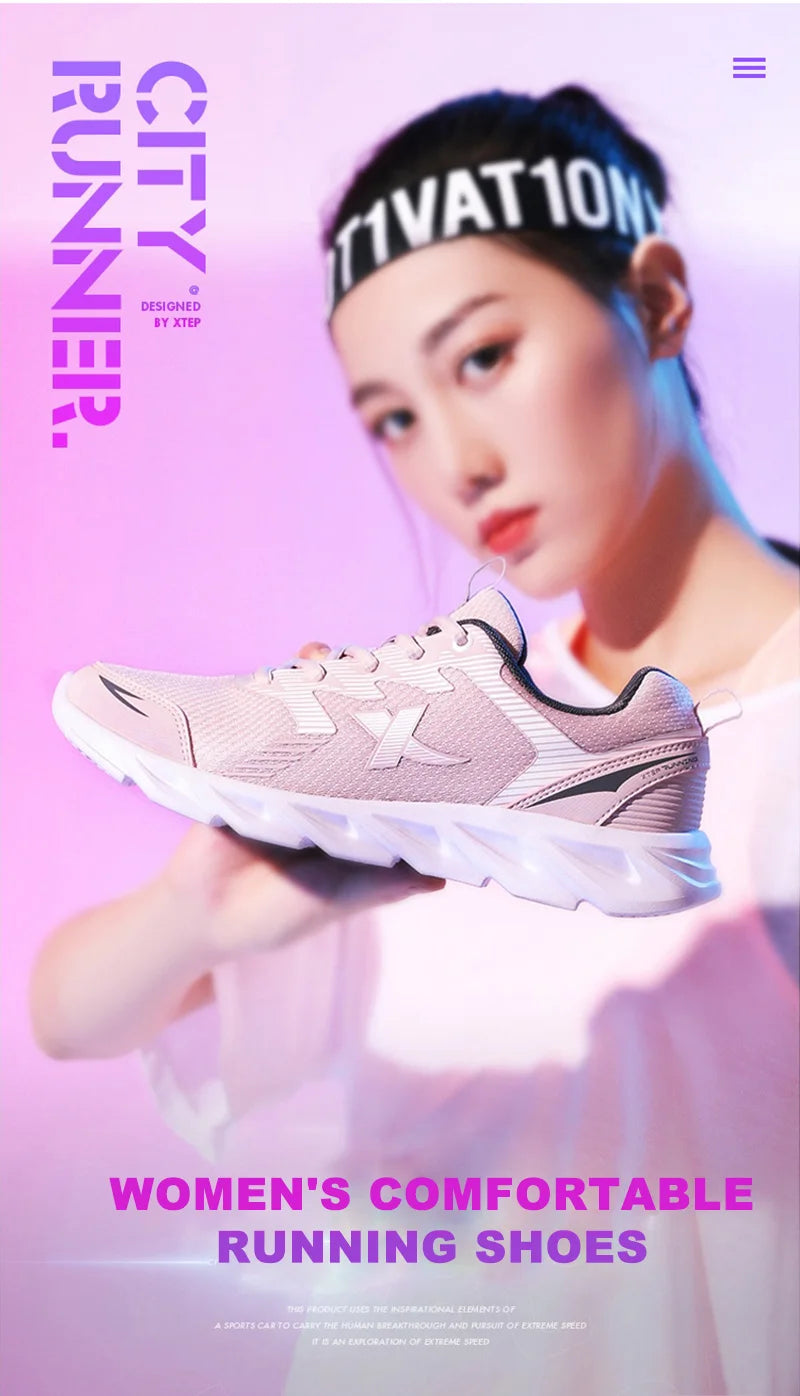 Zapatillas de running Xtep para mujer, nueva moda, ligeras y transpirables, con amortiguación, calzado deportivo femenino 879318110073
