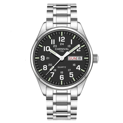 Orologio da uomo CARNIVAL Luxury Brand 8638 al quarzo, lancette luminose, impermeabile, in solido acciaio inossidabile