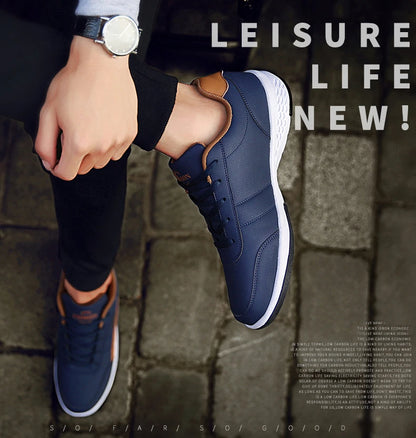 Leather Men's Sneakers Trendy Casual Italian Breathable Leisure Male Sneakers Non-Slip Footwear Men Vulcanized Shoes