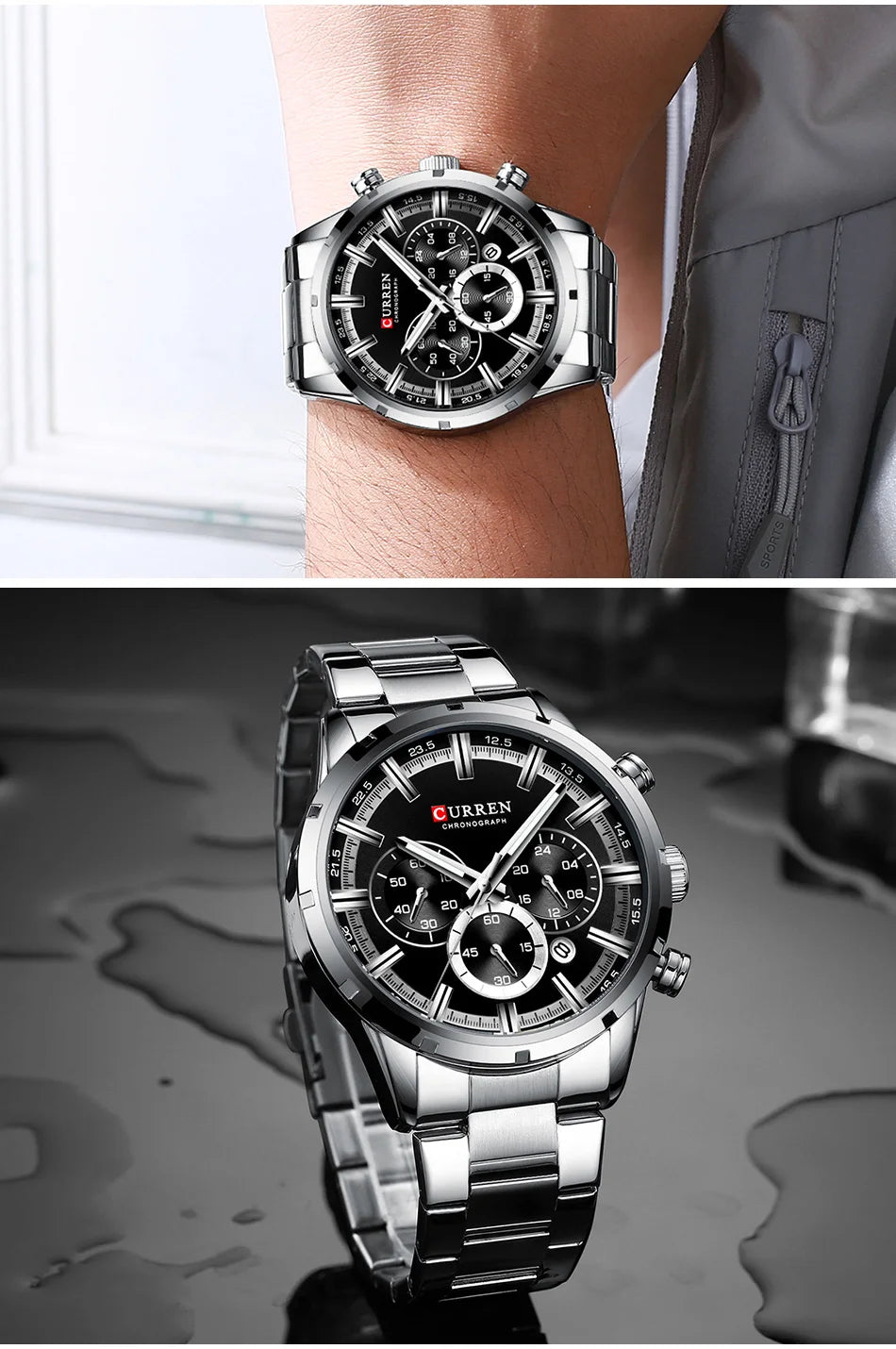 Zegarek męski CURREN – luksusowy chronograf sportowy, mechanizm kwarcowy, w całości ze stali, wodoodporny