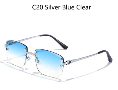 HBK Square Rimless Sunglasses Women TOP Quality Retro Metal Sun Glasses Men Luxury Party Business Gradient Shades 2024