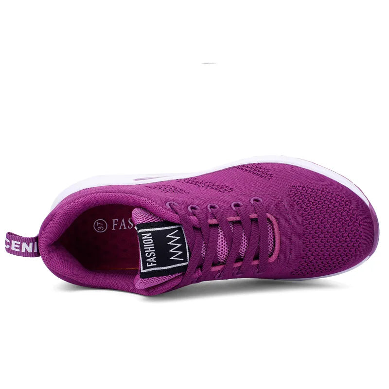 Ténis de moda para mulher, leves, para corrida, para desportos ao ar livre, em malha respirável, confortáveis, com almofada de ar e com atacadores