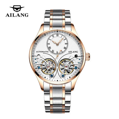 AILANG Brand New Fashion Double Tourbillon Watch for Men Luxury Stainless Steel Waterproof Automatic Mechanical Watches