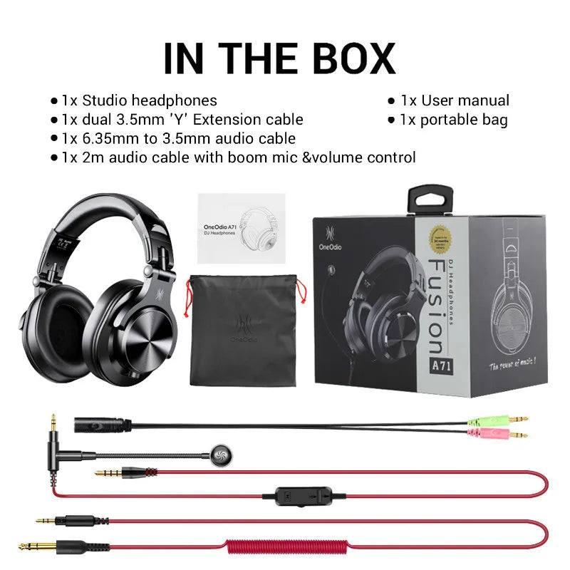 OneOdio A71 kabelgebundene Over-Ear-HiFi-Studio-DJ-Kopfhörer mit Mikrofon – professionelles Monitoring-Gaming-Headset mit tiefem Bass