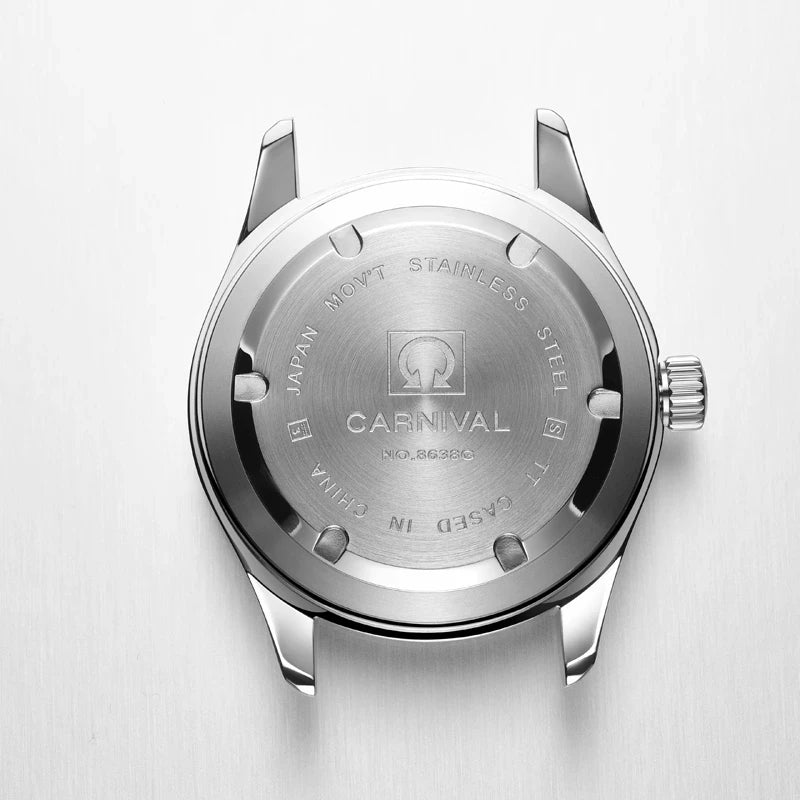 Orologio da uomo CARNIVAL Luxury Brand 8638 al quarzo, lancette luminose, impermeabile, in solido acciaio inossidabile