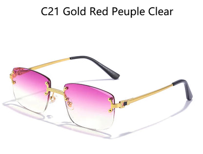 HBK Square Rimless Sunglasses Women TOP Quality Retro Metal Sun Glasses Men Luxury Party Business Gradient Shades 2024