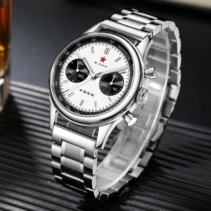 Red Star Panda Men's 1963 Chronograph Mechanical Wristwatch Seagull ST1901 Movement Gooseneck 40mm Luminous Sapphire Pilot Watch