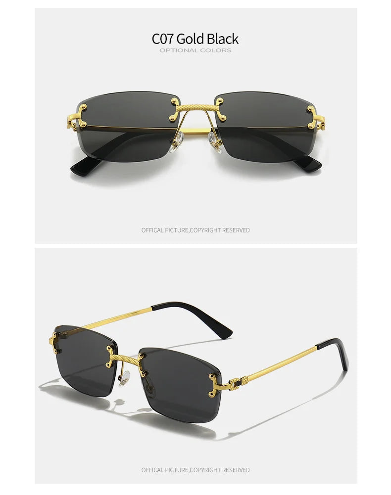 HBK Square Rimless Sunglasses Women TOP Quality Retro Metal Sun Glasses Men Luxury Party Business Gradient Shades 2024