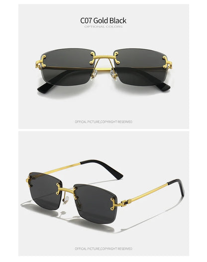 HBK Square Rimless Sunglasses Women TOP Quality Retro Metal Sun Glasses Men Luxury Party Business Gradient Shades 2024