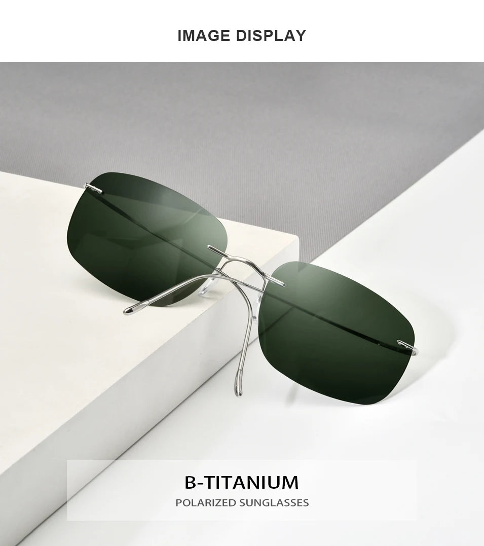 FONEX Titanium Rimless Sunglasses Men Austria Ultralight Frameless Square Polarized Sun Glasses for Women Japanese Shades 85694