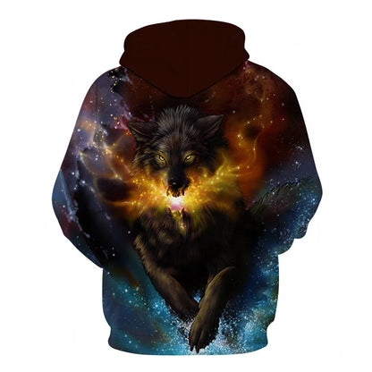 Cool Space Galaxy Wolf Hoodie Hoodies Men Bright Wolf Fashion Handsome Wolf Hoodies Spring Autumn Pullovers Sweatshirts Sweat