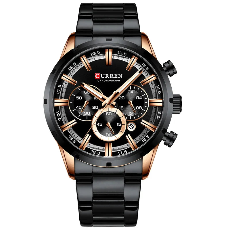 Zegarek męski CURREN – luksusowy chronograf sportowy, mechanizm kwarcowy, w całości ze stali, wodoodporny