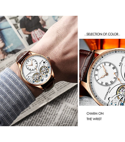 AILANG Brand New Fashion Double Tourbillon Watch for Men Luxury Stainless Steel Waterproof Automatic Mechanical Watches