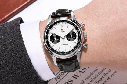 Red Star Panda Men's 1963 Chronograph Mechanical Wristwatch Seagull ST1901 Movement Gooseneck 40mm Luminous Sapphire Pilot Watch
