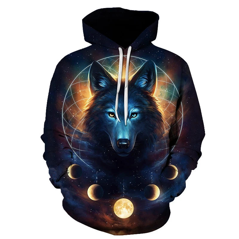 Cool Space Galaxy Wolf Hoodie Hoodies Men Bright Wolf Fashion Handsome Wolf Hoodies Spring Autumn Pullovers Sweatshirts Sweat