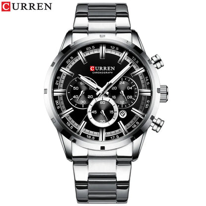 Reloj Curren para hombre con esfera azul, correa de acero inoxidable y fecha, reloj masculino de negocios, resistente al agua, reloj de pulsera de lujo para hombre