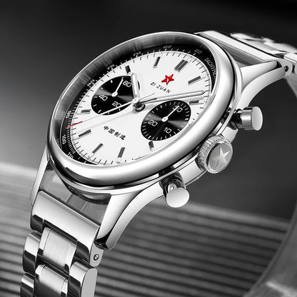 Red Star Panda Men's 1963 Chronograph Mechanical Wristwatch Seagull ST1901 Movement Gooseneck 40mm Luminous Sapphire Pilot Watch