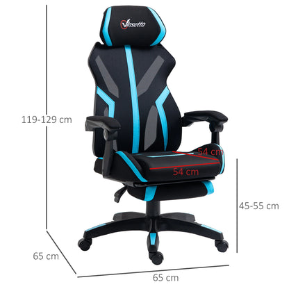 Vinsetto Retractable Height Adjustable Blue Footrest Retractable Gaming Chair