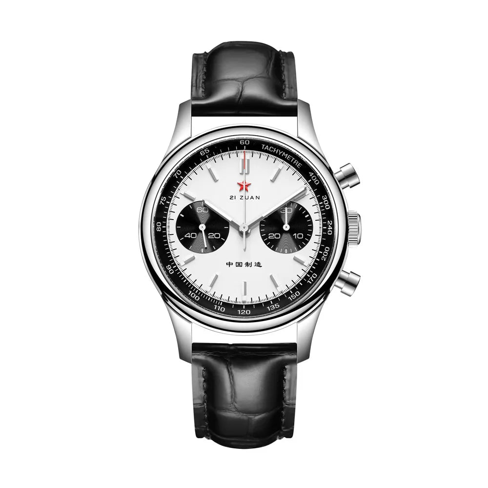 Red Star Panda Men's 1963 Chronograph Mechanical Wristwatch Seagull ST1901 Movement Gooseneck 40mm Luminous Sapphire Pilot Watch