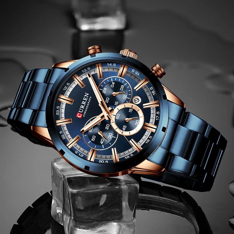 Zegarek męski CURREN – luksusowy chronograf sportowy, mechanizm kwarcowy, w całości ze stali, wodoodporny