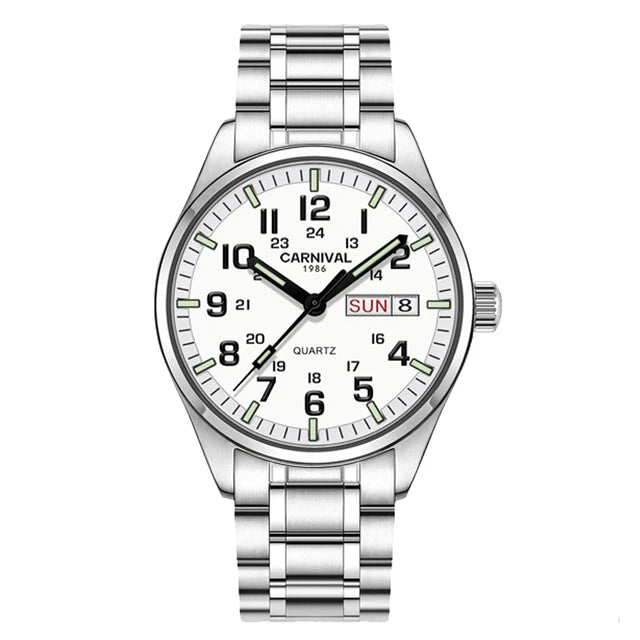 Orologio da uomo CARNIVAL Luxury Brand 8638 al quarzo, lancette luminose, impermeabile, in solido acciaio inossidabile