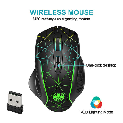 2.4G Rechargeable Wireless Mouse, Gamer Gaming Mouse, Computer Mouse, USB Ergonomic Mouse with Backlight RGB Mice for Laptop PC