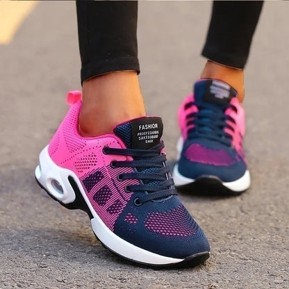 Ténis de moda para mulher, leves, para corrida, para desportos ao ar livre, em malha respirável, confortáveis, com almofada de ar e com atacadores