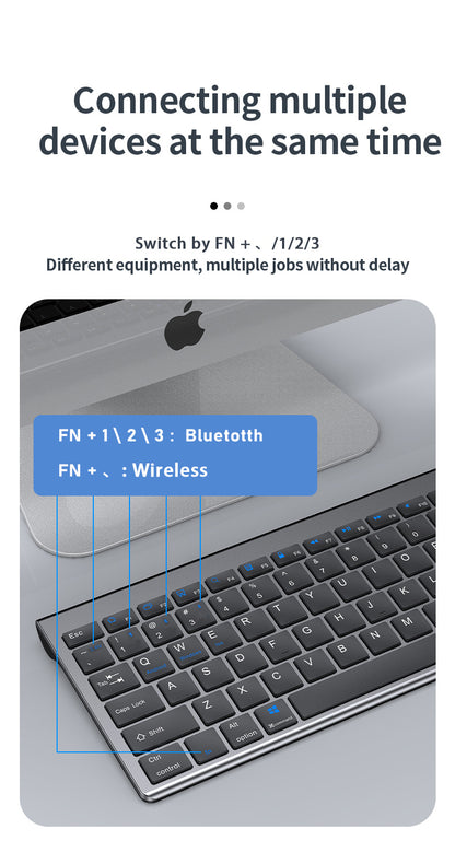 Tastiera wireless Bluetooth 5.0&3.0&2.4G FN+1/2/3 Dual-Mode 350mAh ultra sottile per laptop, PC, TV, iPad, Macbook e Android