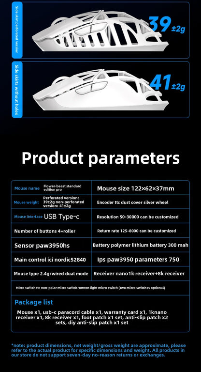 WLMOUSE Beast X Pro lätt trådlös e-sportgamingmus i magnesiumlegering 750IPS 8K PAW3950HS 30000DPI utan bakgrundsbelysning