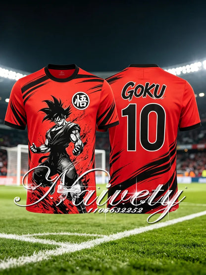 Summer Hot Dragon Ball Retro 3D Print Soccer Jersey Unisex Anime Goku Red Flame Graphic Sport T-shirt Training Short Sleeve Top