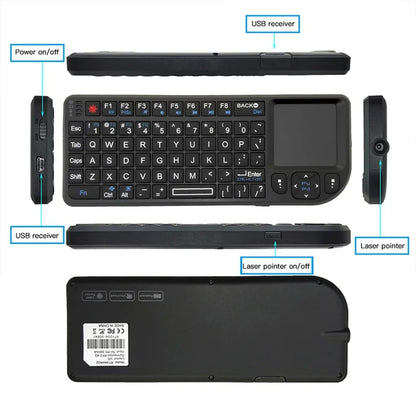 Teclado sem Fios A8 Mini 2.4G com Retroiluminação em 7 Cores, 3 em 1, Teclado Portátil com Touchpad e Air Mouse para Android TV Box, PC e Tablet