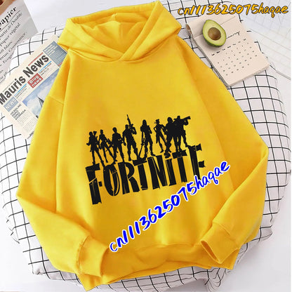 Hoodies infantis Fortnite com estampado do jogo, fato confortável de desenho animado, tops largos de manga comprida, roupa de outono/inverno
