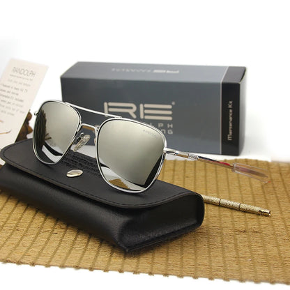 RE Sunglasses Man American Army Military Aviation Pilot Sun Glasses Glass Lens Woman Luxury Brand Vintage Metal Titanium Frame