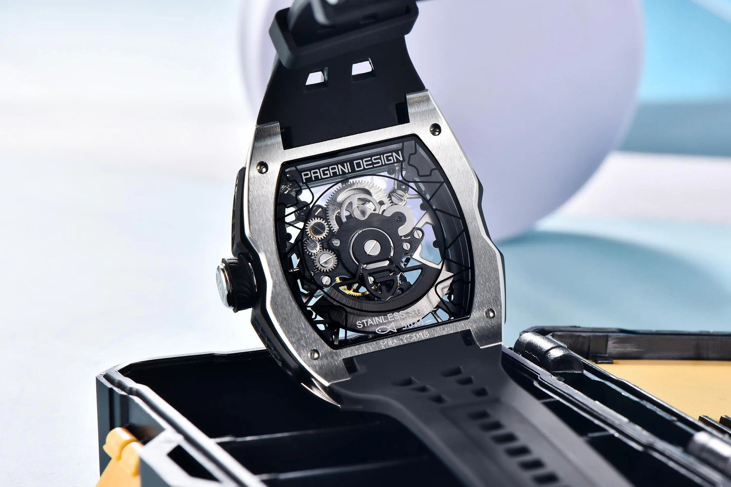 Novo Relógio de Pulso Masculino PAGANI DESIGN PDYS018 Automático Mecânico, Fashion Casual Skeleton, Safira e Aço Inoxidável
