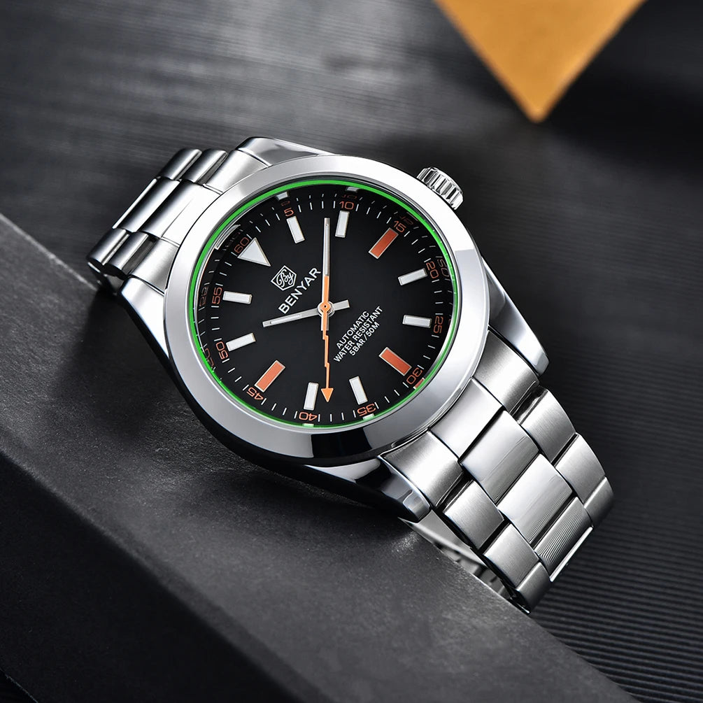 BENYAR – Neue Herrenuhr, Luxusmarke, mechanische Automatikuhr, wasserdicht bis 50 m, sportliches Modell mit leuchtenden Zeigern