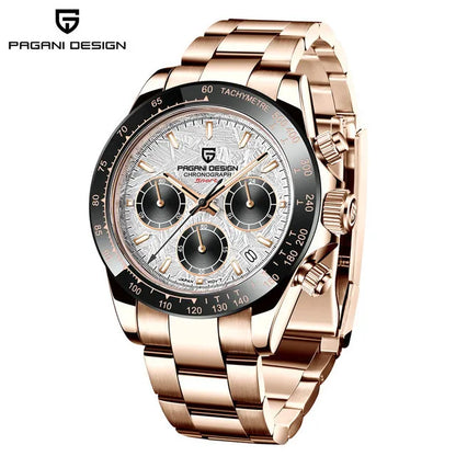 PAGANI DESIGN V2 40MM Herrenuhr mit Meteorit-Zifferblatt, Quarzwerk, Saphirglas, Retro-Chronograph, wasserdichte Uhr für Herren