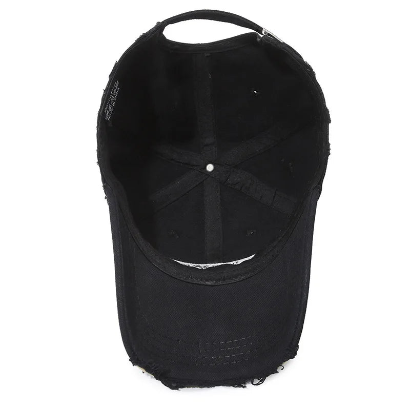Vintage Old Hole Embroidery Letters Cowboy Baseball Cotton Soft Top Men's and Women's Spring and Summer Casual 56-60cm Sun Hat