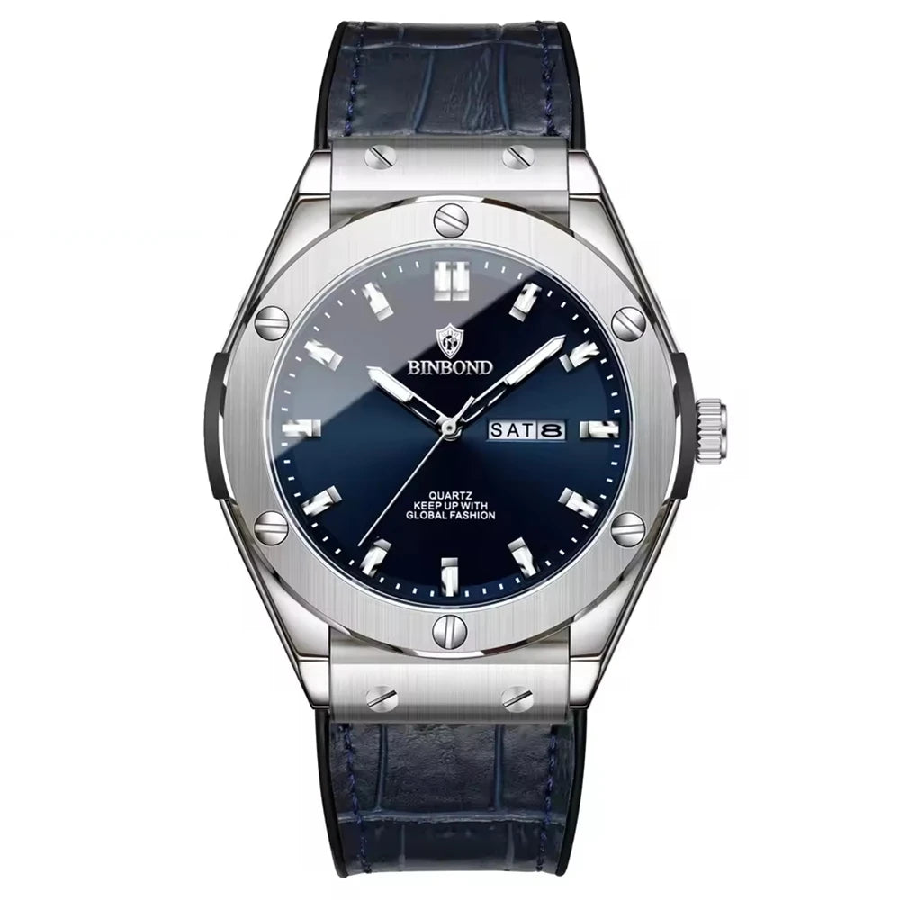 Relógio para homem, estilo casual, bracelete em pele, modelo automático ou de quartzo, acessório de luxo, ideia ideal para presente, relógio de pulso na moda.