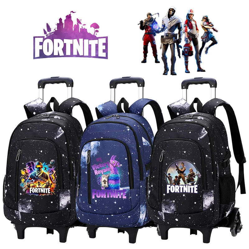 Fortnite 2-in-1 trolleyrugzak met sterrenhemelprint, grote capaciteit, waterdichte laptoptas met trapklimontwerp, schooltas voor studenten