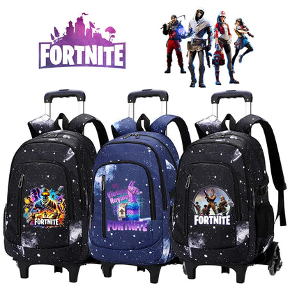 Fortnite 2-in-1 trolleyrugzak met sterrenhemelprint, grote capaciteit, waterdichte laptoptas met trapklimontwerp, schooltas voor studenten