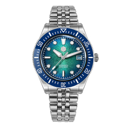 Relógio de mergulho de luxo para homem San Martin 40mm Miyota 9015, mostrador em esmalte sunburst, relógio de pulso mecânico automático, resistente à água 200m, SN0148