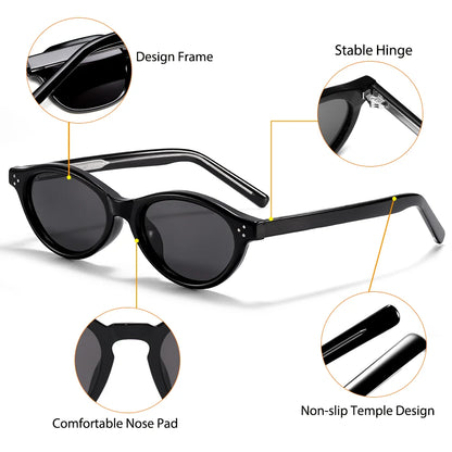 CATERSIDE Retro Oval Sunglasses for Women Men Tr Frame Acetate Pin Leg Polarized UV400 Protection Fashion Cat Eye Sun Glasses