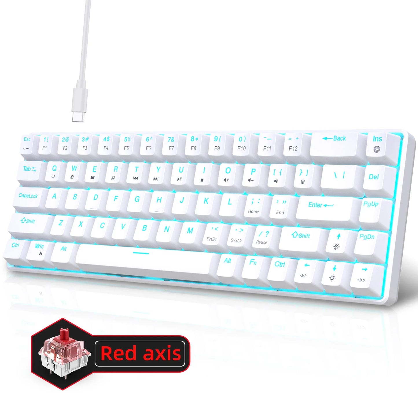Mechanische Gaming-Tastatur 60% USB, weiße Tasten, Mini-Gamer-Tastatur, ergonomische Computertastatur mit Hintergrundbeleuchtung, Musica teclado pc