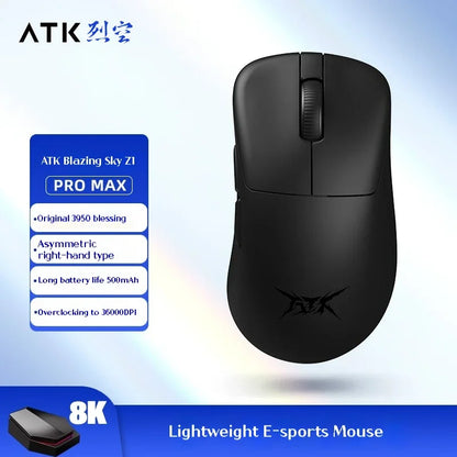Rato Gaming Sem Fios ATK Z1 Pro Max Ultra com Pé Personalizado, PAW3950 Ultra Smart Speed Wireless, Taxa de Polling 8k e Baixa Latência de 0.39ms