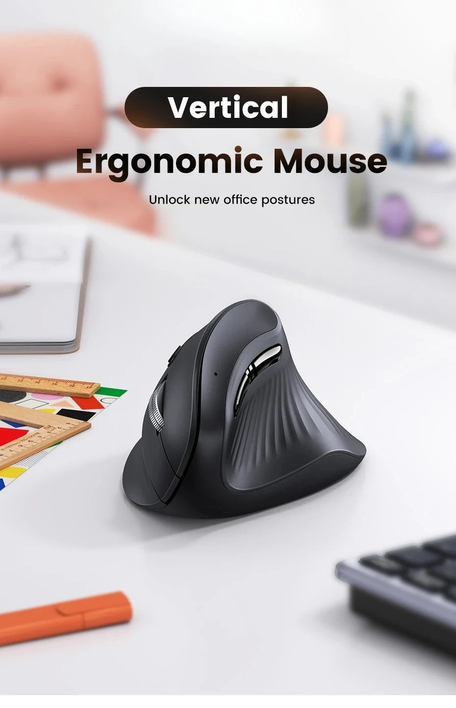 Mouse wireless Bluetooth 5.0 2.4G ergonomico 4000DPI con 6 pulsanti silenziosi per MacBook, tablet, laptop e computer PC