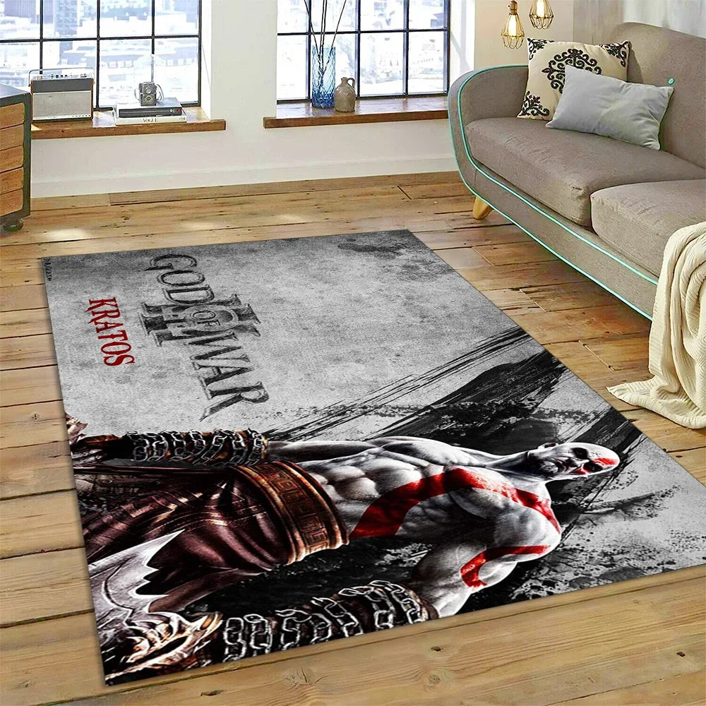 God of War Games Kratos Cartoon 3D Rug Carpet for Living Room Bedroom Home Decor,Floor Mat Non-slip Decoration for Sofa Doormat