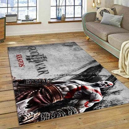 God of War Games Kratos Cartoon 3D Rug Carpet for Living Room Bedroom Home Decor,Floor Mat Non-slip Decoration for Sofa Doormat