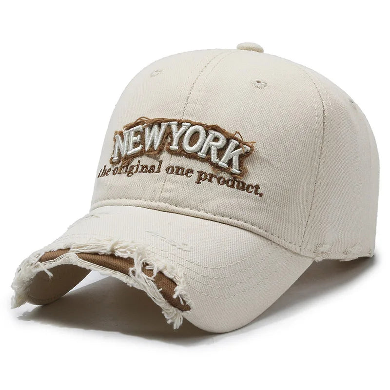 Vintage Old Hole Embroidery Letters Cowboy Baseball Cotton Soft Top Men's and Women's Spring and Summer Casual 56-60cm Sun Hat