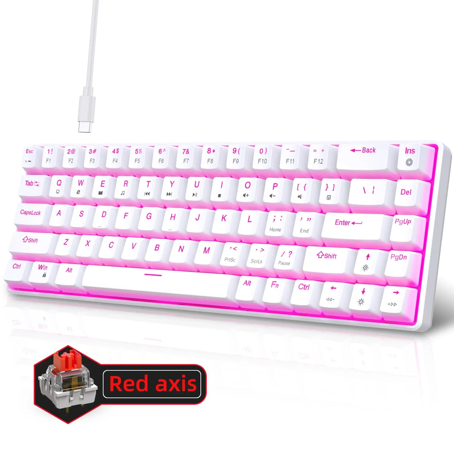 Mechanische Gaming-Tastatur 60% USB, weiße Tasten, Mini-Gamer-Tastatur, ergonomische Computertastatur mit Hintergrundbeleuchtung, Musica teclado pc