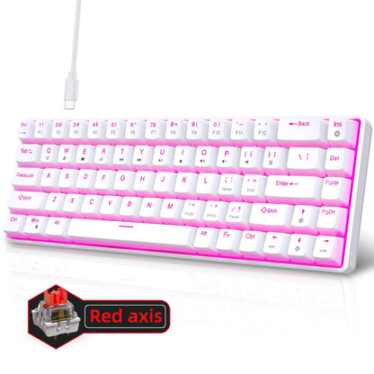 Mechanische Gaming-Tastatur 60% USB, weiße Tasten, Mini-Gamer-Tastatur, ergonomische Computertastatur mit Hintergrundbeleuchtung, Musica teclado pc